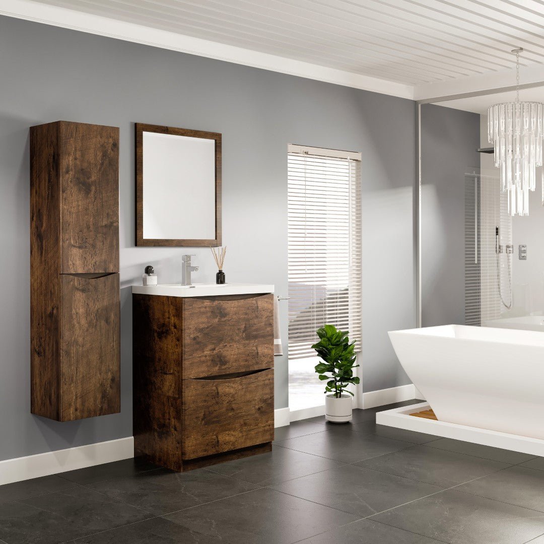 Smile 24 in. Rosewood Single Sink Bath Freestanding Vanity with Acrylic Top and Integrated Sink - Bathroom Vanity by Eviva