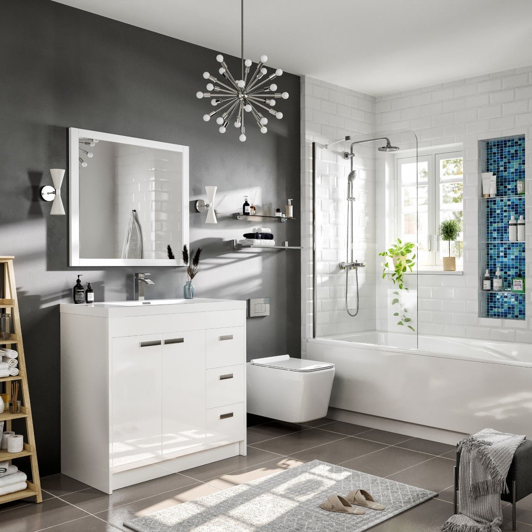 Lugano 36 in. White Single Sink Freestanding Bath Vanity with Acrylic Top and Integrated Sink - Bathroom Vanity by Eviva