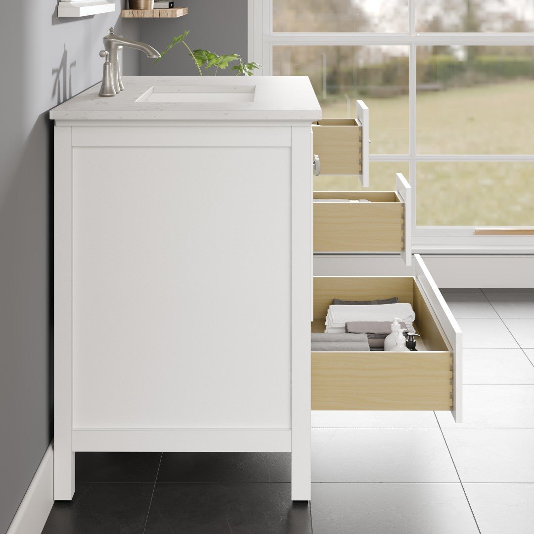 Britney 36 in. White Single Sink Bath Vanity with Carrara Quartz Top and Undermount Porcelain Sink - Bathroom Vanity by Eviva