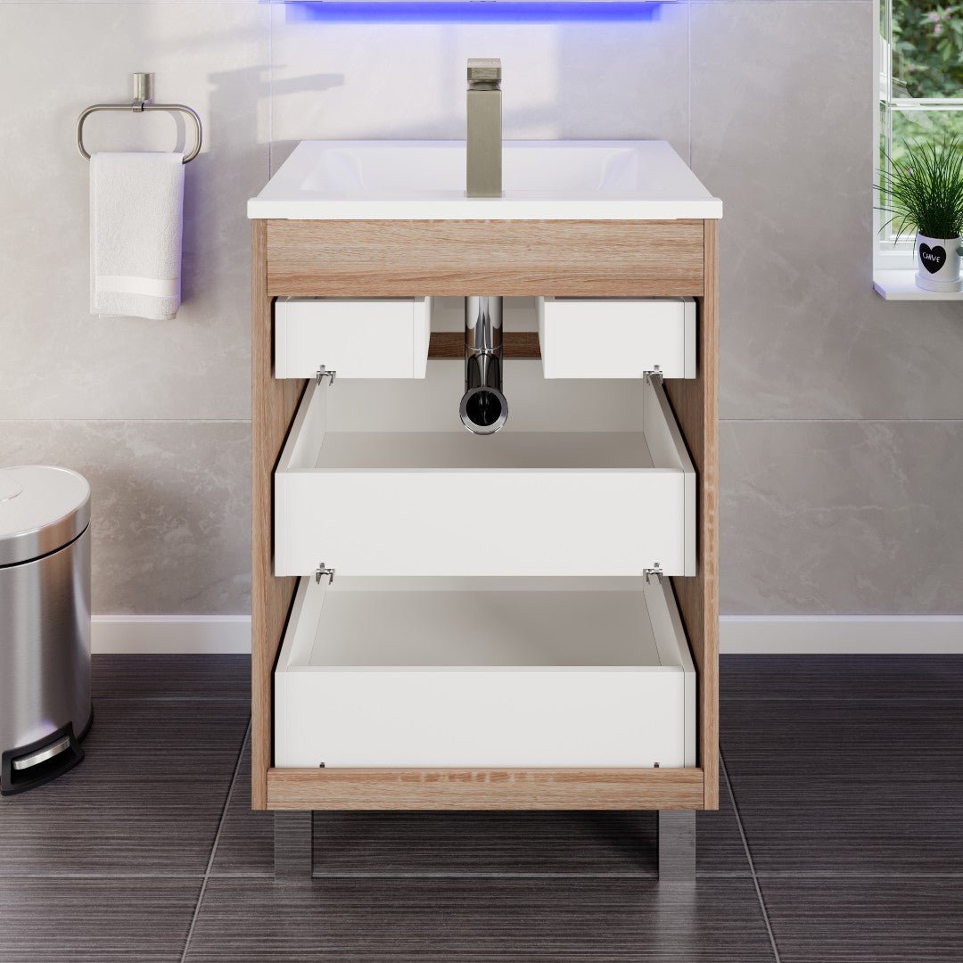 Joy 24 in. Maple Single Sink Freestanding Bath Vanity with Porcelain Top and Integrated Sink - Bathroom Vanity by Eviva