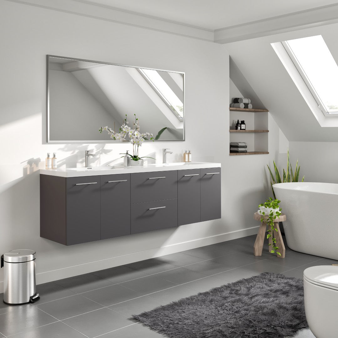 Axis 72 in. Gray Wall Mount Double Sink Bath Vanity with Acrylic Top and Integrated Sinks