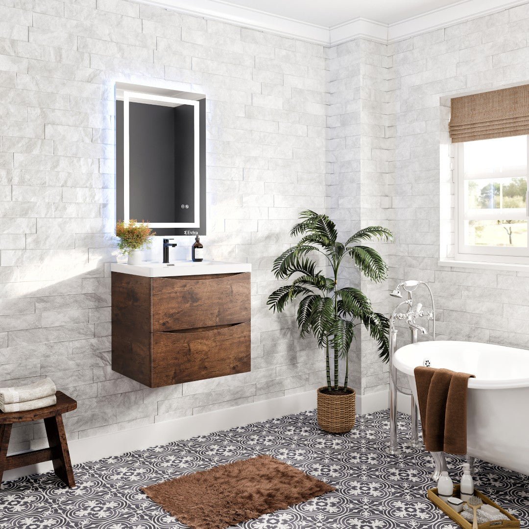 Smile 24 in. Rosewood Wall Mount Single Sink Bath Vanity with Acrylic Top and Integrated Sink - Bathroom Vanity by Eviva
