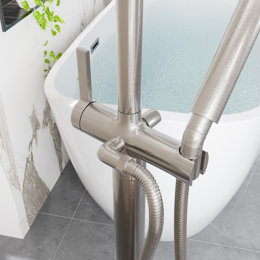 Eviva Modem Single-Handle Freestanding Tub Faucet with Hand Shower in Brushed Nickel
