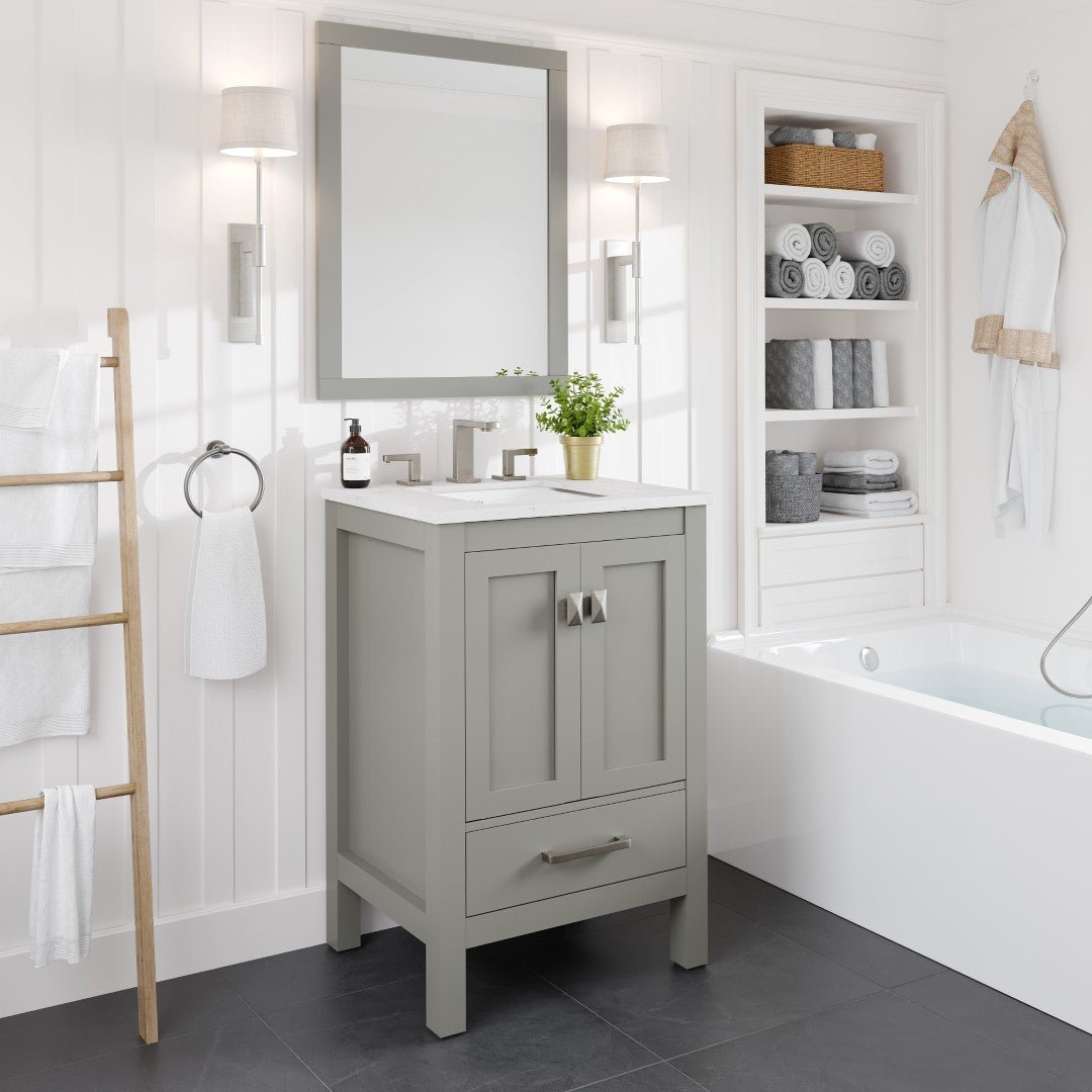 Aberdeen 24 in. Gray Single Sink Bath Vanity with Carrara Quartz Top and Undermount Porcelain Sink - Bathroom Vanity by Eviva
