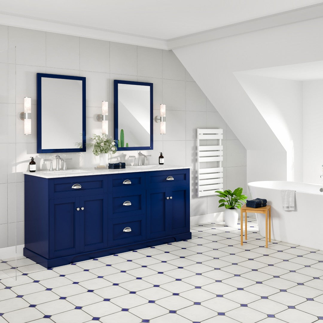 Epic 72 in. Blue Double Sink  Bath Vanity with Carrara Quartz Top and Undermount Porcelain Sinks