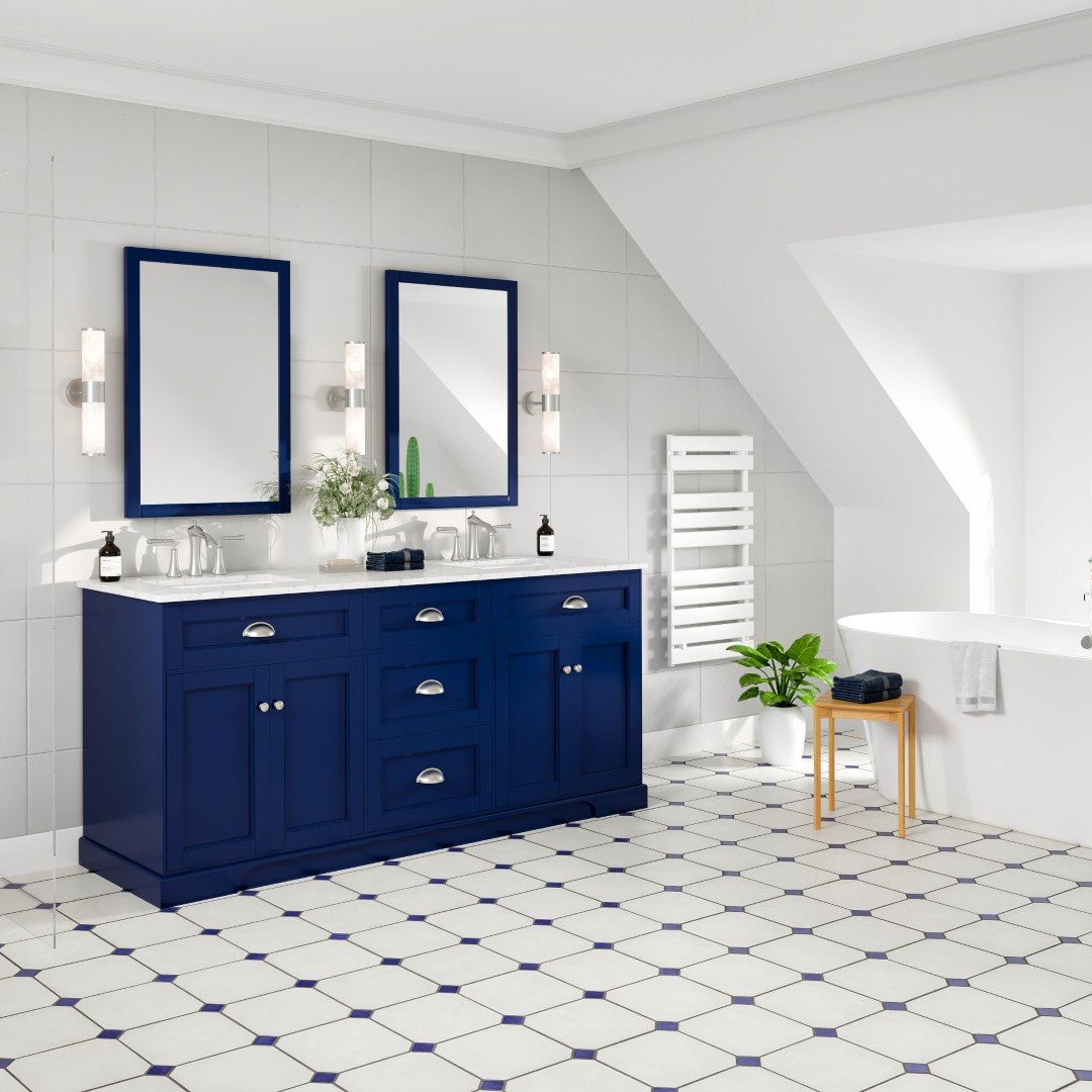 Epic 72 in. Blue Double Sink Bath Vanity with Carrara Quartz Top and Undermount Porcelain Sinks - Bathroom Vanity by Eviva