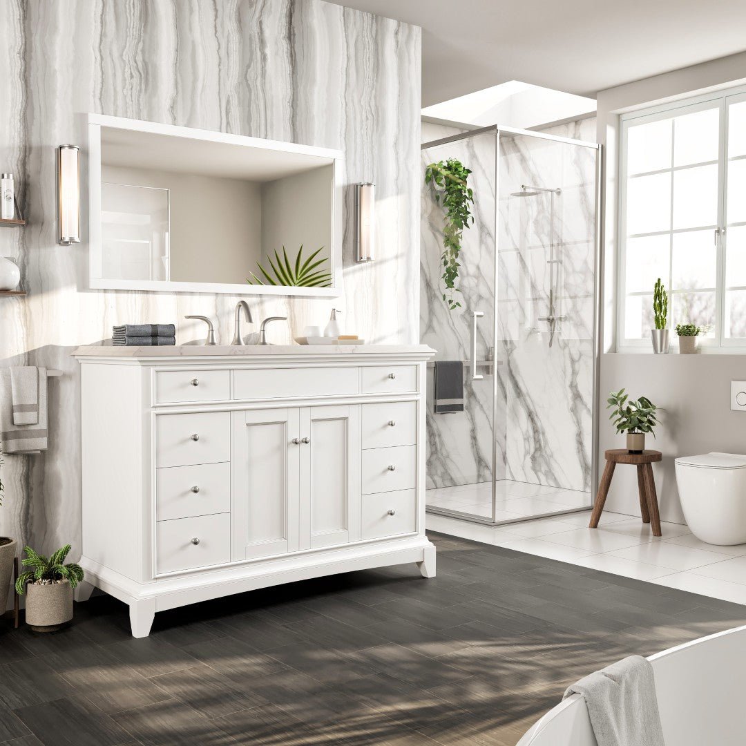 Elite Stamford 42 in. White Single Sink Bath Vanity with Carrara Quartz Top and Undermount Porcelain Sink - Bathroom Vanity by Eviva