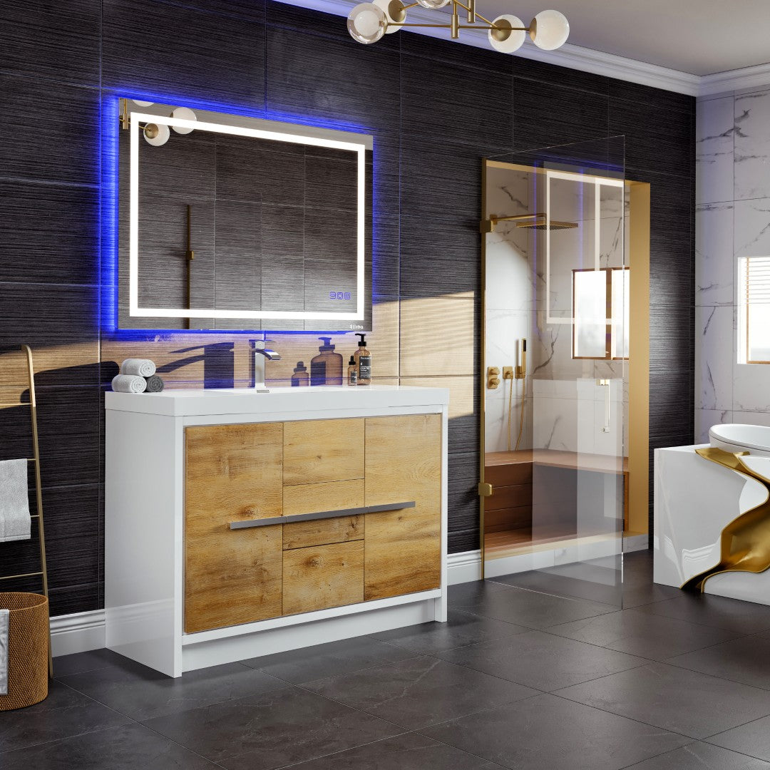 Grace 48 in. Natural Oak Single Sink Bath Vanity with Acrylic Top and Integrated Sink