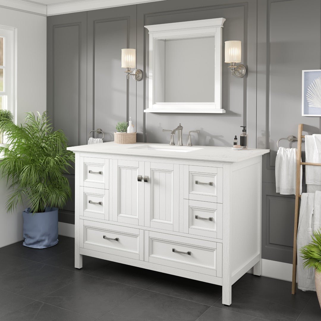 Britney 48 in. White Single Sink Bath Vanity with Carrara Quartz Top and Undermount Porcelain Sink - Bathroom Vanity by Eviva