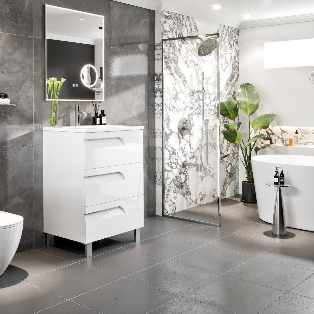 Joy 24 in. White Single Sink Bath Vanity with Porcelain Top and Integrated Sink