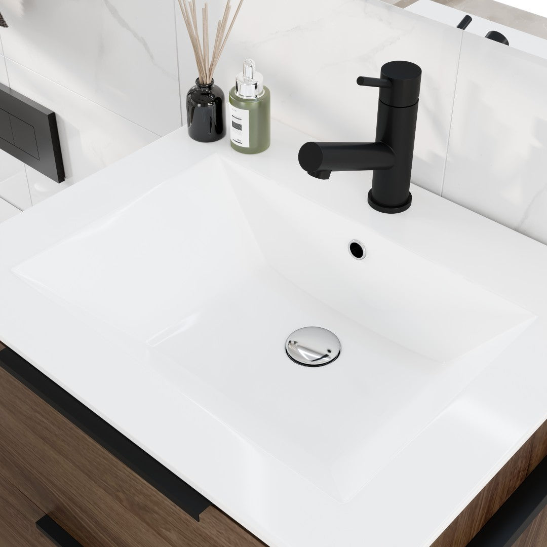 Marina 27 in. Dark Walnut Single Sink Bath Vanity with Porcelain Top and Integrated Sink