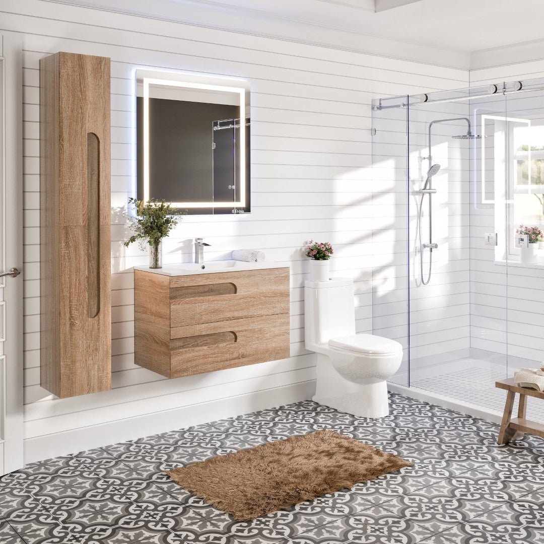 Joy 40 in. Maple Wall Mount Single Sink Bath Vanity with Porcelain Top and Integrated Sink - Bathroom Vanity by Eviva