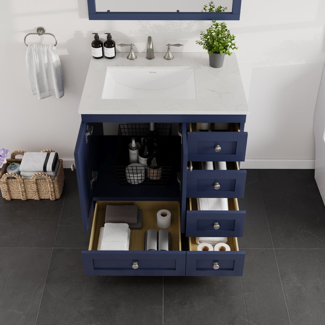 Acclaim 30 in. Blue Single Sink Bath Vanity with Carrara Quartz Top and Undermount Porcelain Sink - Bathroom Vanity by Eviva