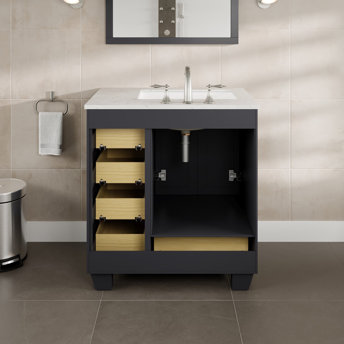 Acclaim 30"W x 22"D Dark Gray Bathroom Vanity with Carrara Quartz Countertop and Undermount Porcelain Sink