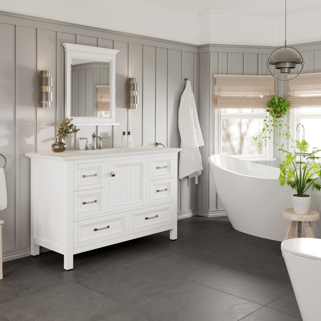 Britney 42 in. White Single Sink Bath Vanity with Carrara Quartz Top and Undermount Porcelain Sink - Bathroom Vanity by Eviva