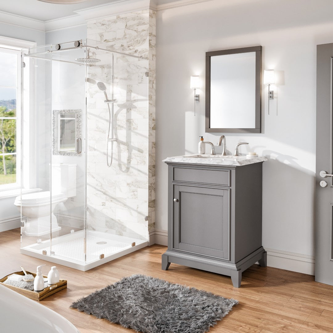 Elite Princeton 24 in. Gray Single Sink Bath Vanity with Carrara Marble Top and Undermount Porcelain Sink