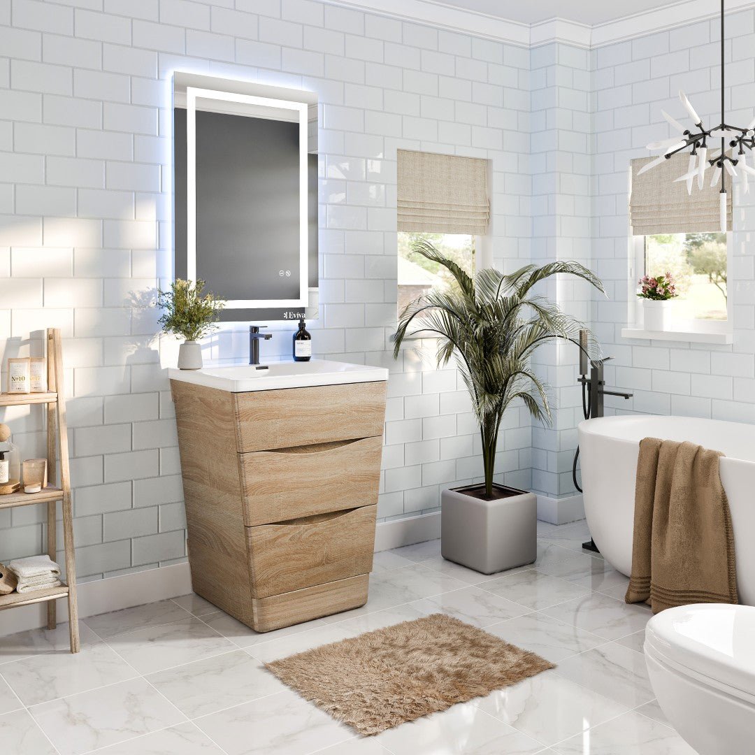 Victoria 25 in. White Oak Single Sink Bath Vanity with Acrylic Top and Integrated Sink - Bathroom Vanity by Eviva