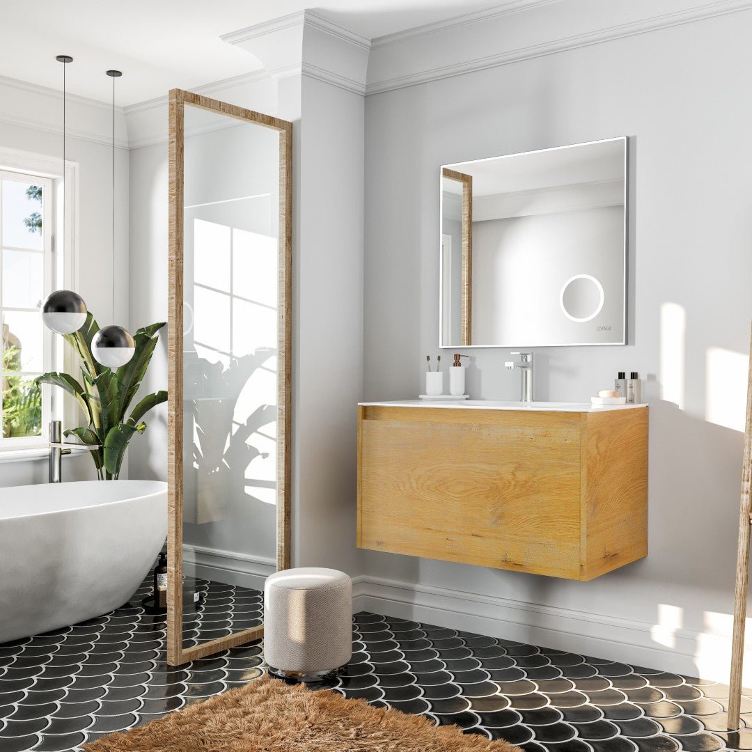Madeira 36 in. Oak Wall Mount Single Sink Bath Vanity with Acrylic Top and Integrated Sink - Bathroom Vanity by Eviva