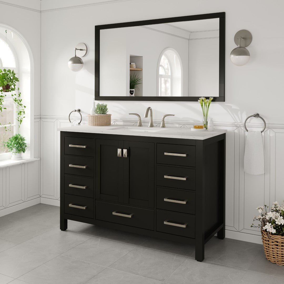Aberdeen 48 in. Espresso Single Sink Bath Vanity with Carrara Quartz Top and Undermount Porcelain Sink - Bathroom Vanity by Eviva