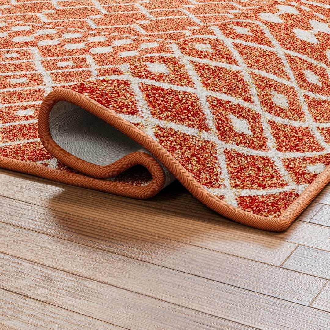 Eviva Grid 8' x 10' Geometric Orange/Cream Rug - Rug by Eviva