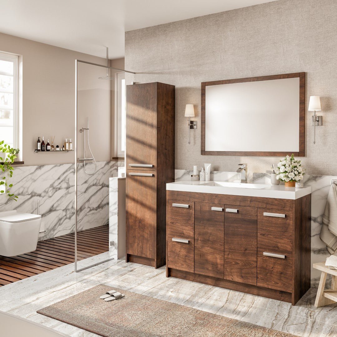 Lugano 48 in. Rosewood Single Sink Bath Vanity with Acrylic Top and Integrated Sink - Bathroom Vanity by Eviva