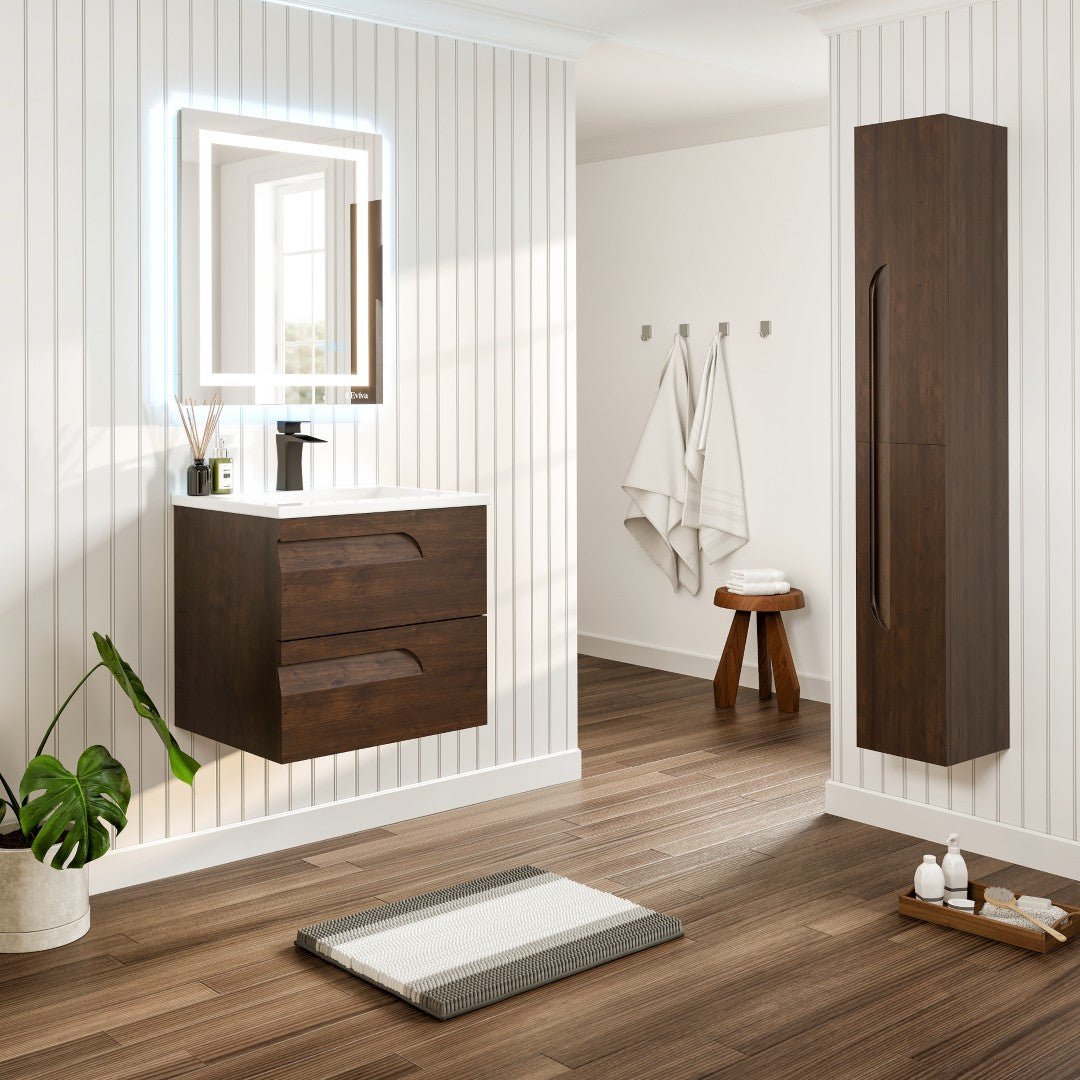 Joy 24 in. Rosewood Wall Mount Single Sink Bath Vanity with Porcelain Top and Integrated Sink - Bathroom Vanity by Eviva