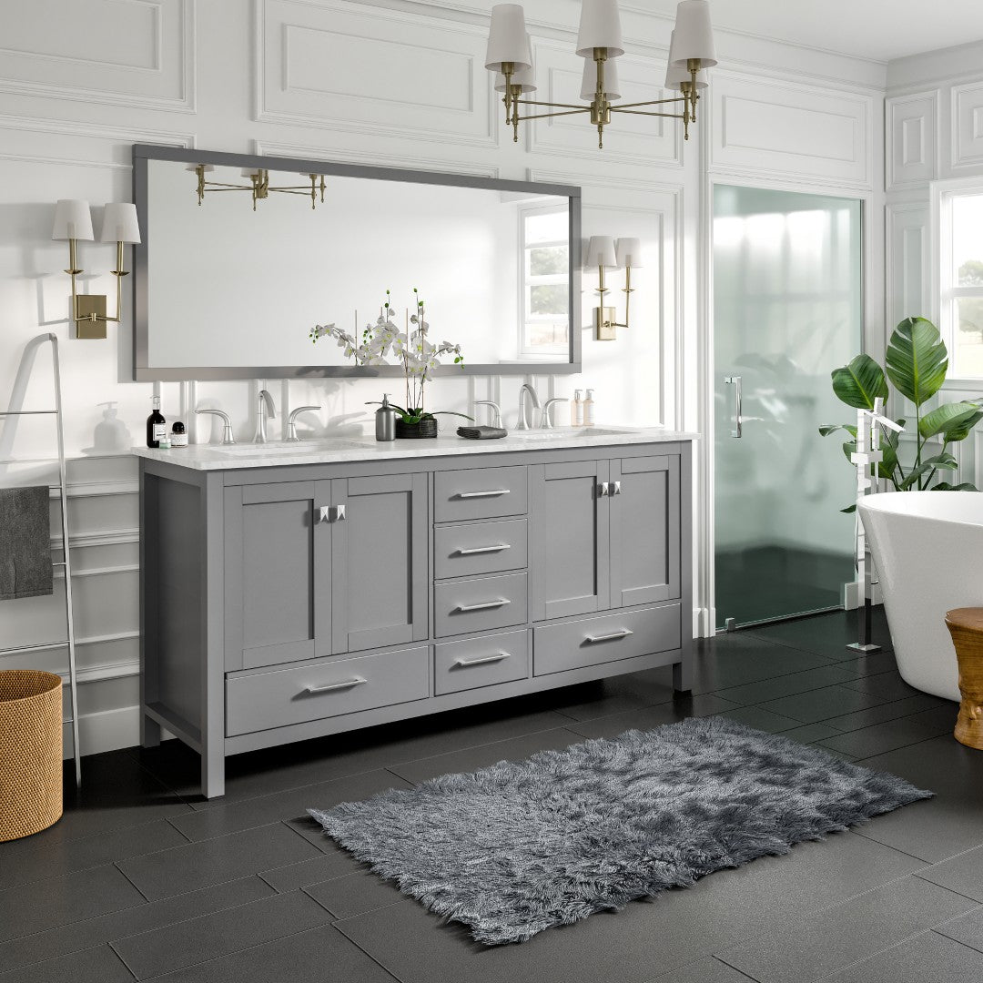 Eviva Aberdeen 72 in. Gray Bathroom Vanity with Carrara Marble Top