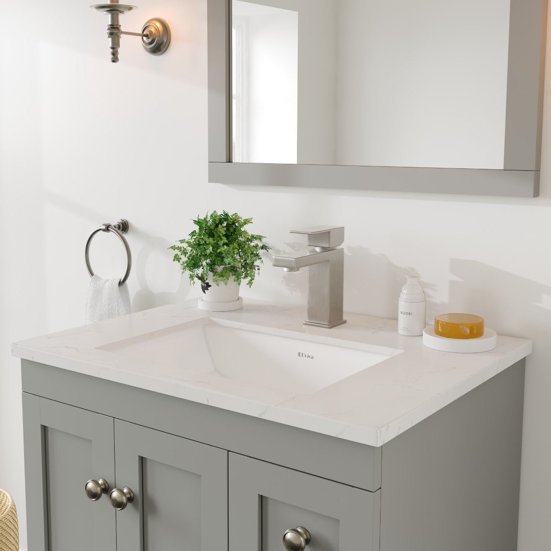Acclaim 24 in. Gray Single Sink Bath Vanity with Carrara Quartz Top and Undermount Porcelain Sink - Bathroom Vanity by Eviva