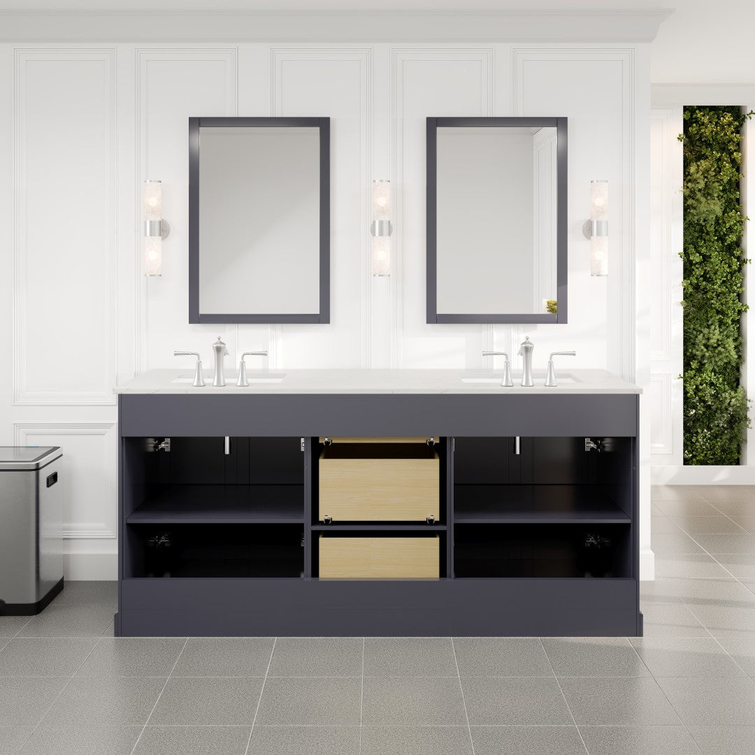 Epic 72 in. Charcoal Gray Double Sink Bath Vanity with Carrara Quartz Top and Undermount Porcelain Sinks