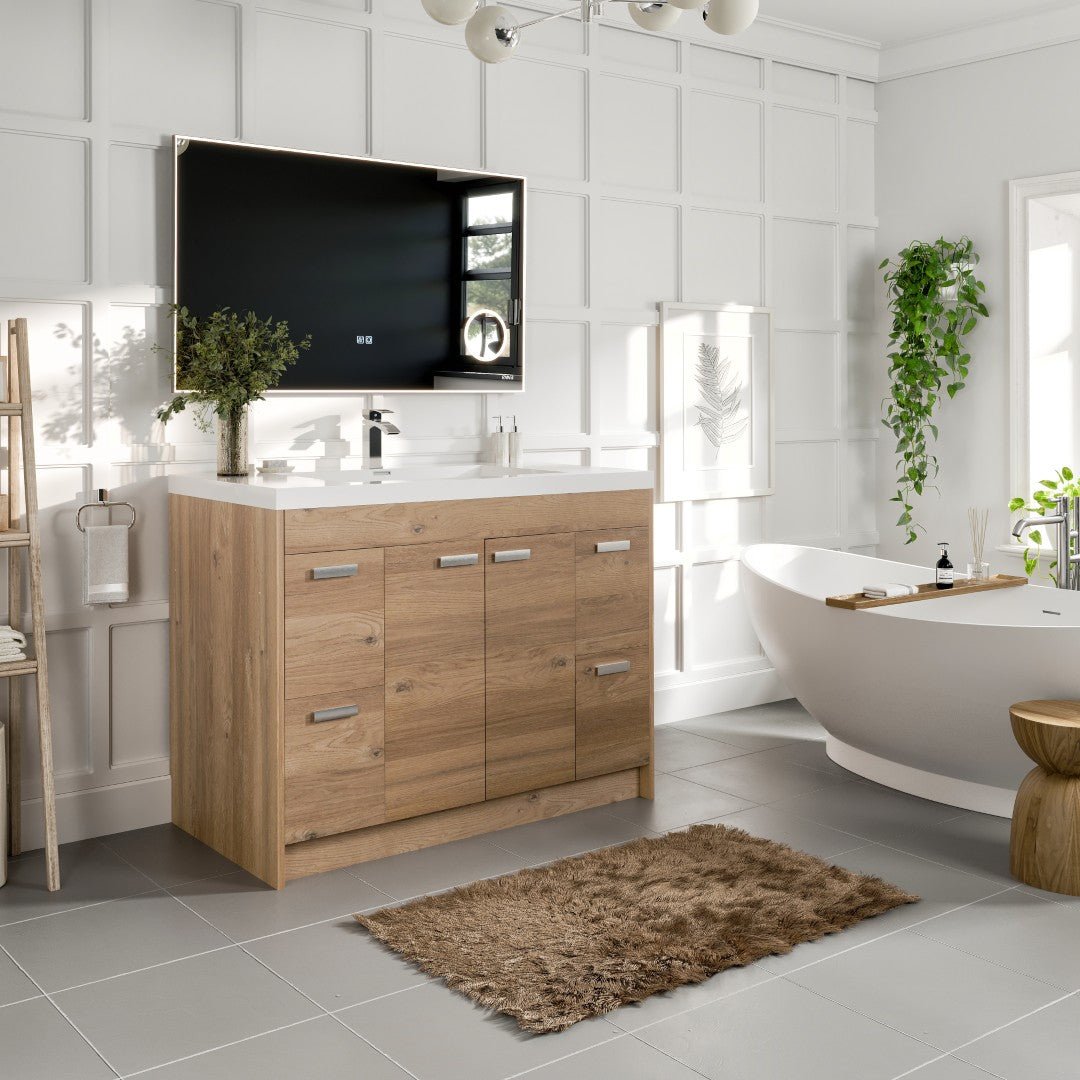 Lugano 42 in. Natural Oak Single Sink Bath Vanity with Acrylic Top and Integrated Sink - Bathroom Vanity by Eviva