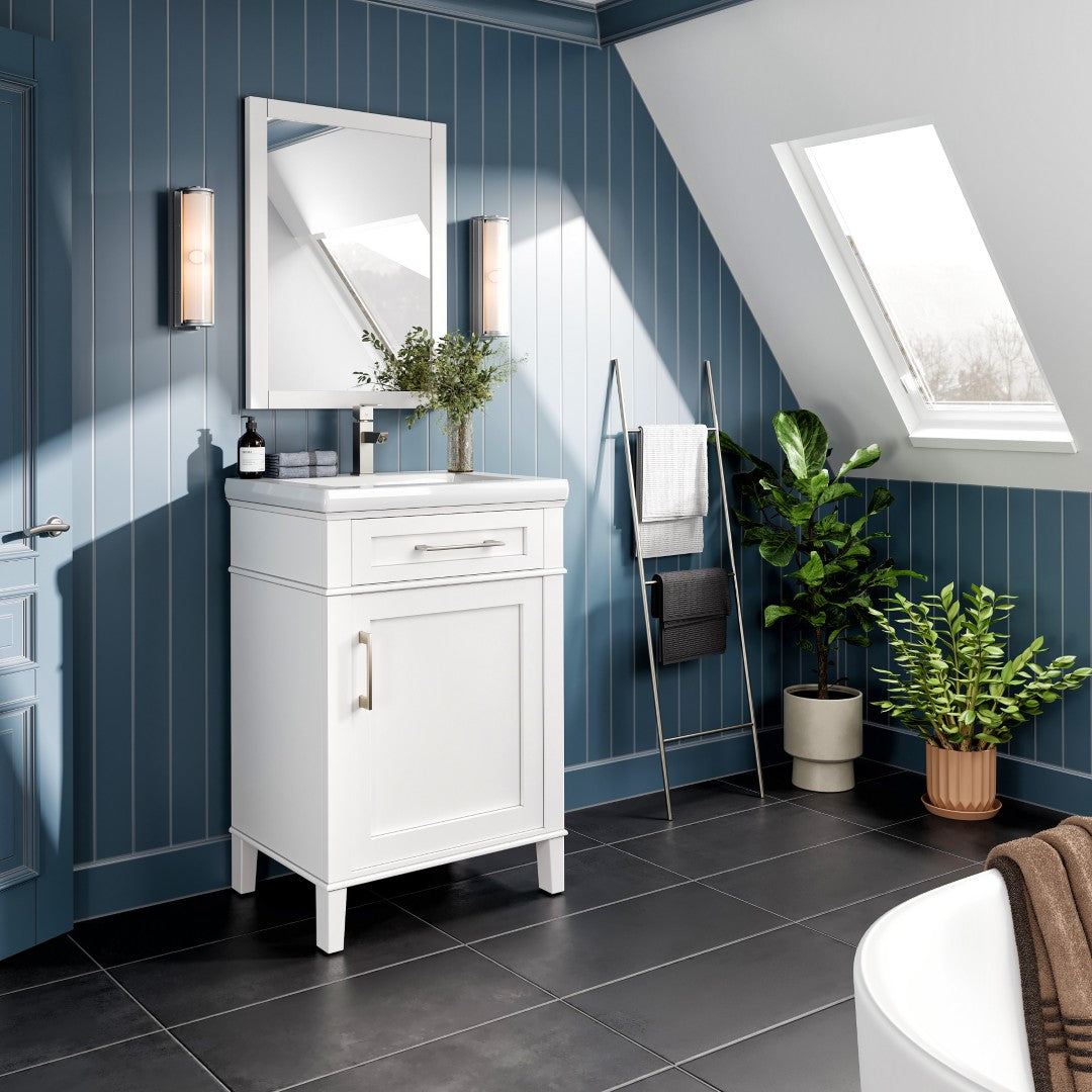 Garci 24 in. White Single Sink Bath Vanity with Porcelain Top and Integrated Sink