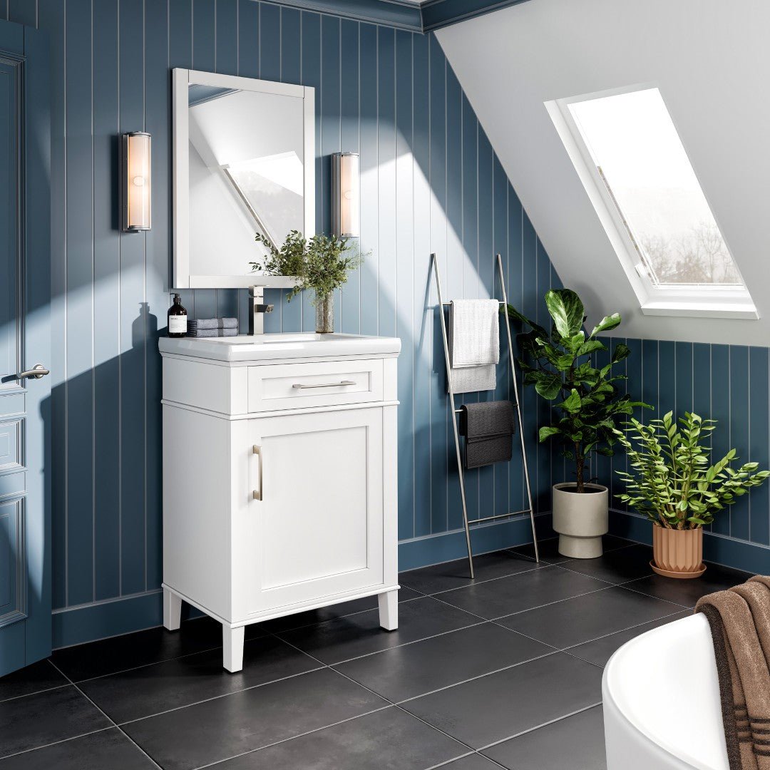 Garci 24 in. White Single Sink Bath Vanity with Porcelain Top and Integrated Sink - Bathroom Vanity by Eviva