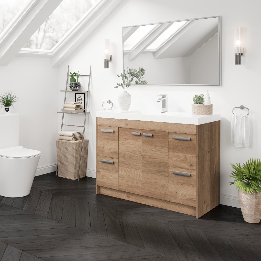 Lugano 48 in. Natural Oak Single Sink Bath Vanity with Acrylic Top and Integrated Sink - Bathroom Vanity by Eviva
