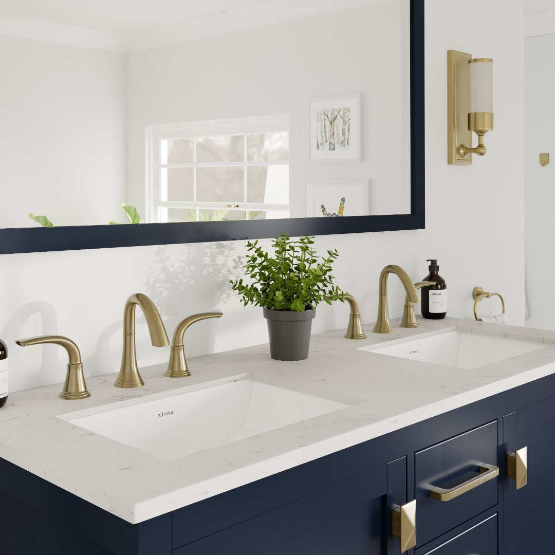 Aberdeen 48 in. Blue Double Sink Bath Vanity with Carrara Quartz Top and Undermount Porcelain Sinks