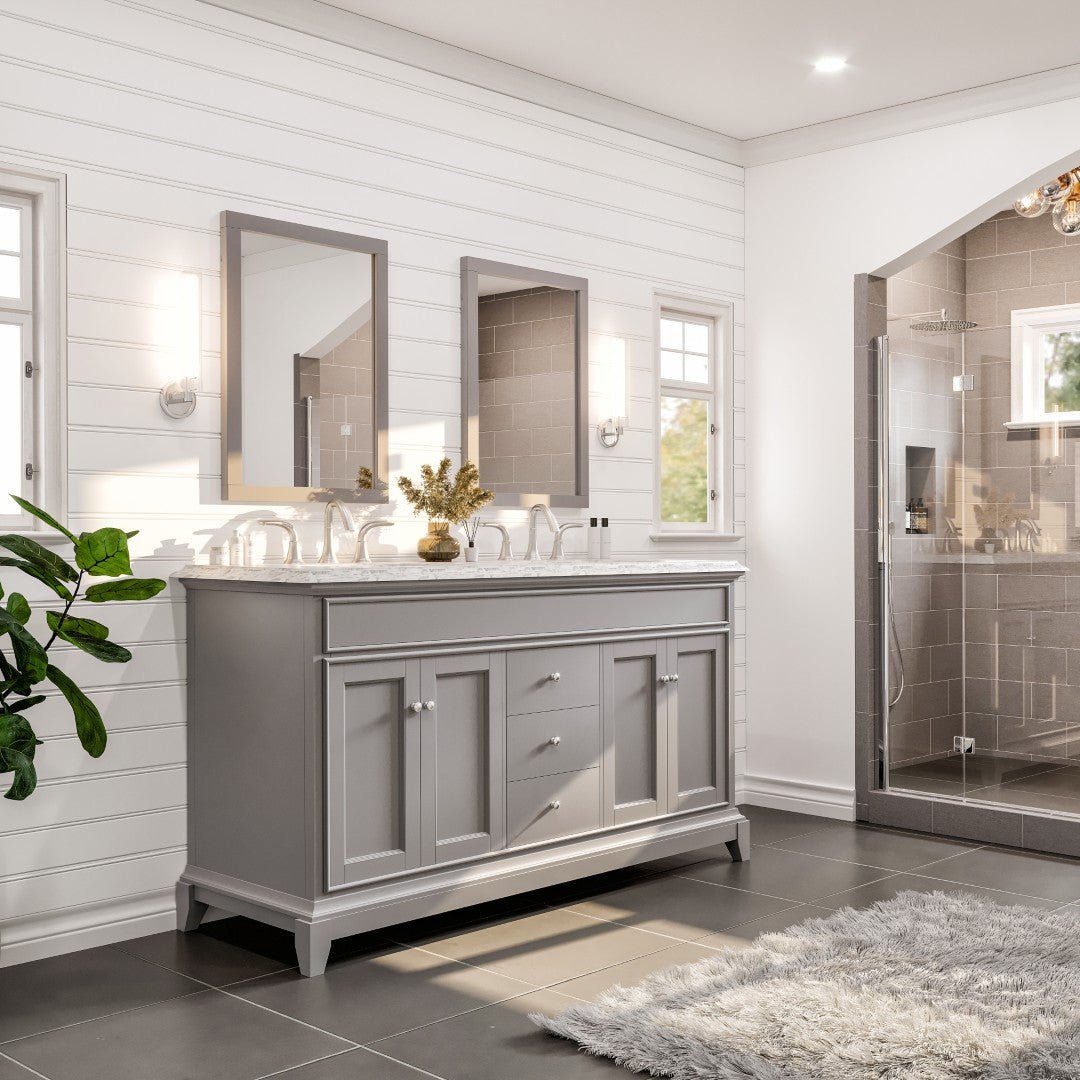 Elite Stamford 60" Gray Double Sink Bath Vanity with Marble Top - Bathroom Vanity by Eviva