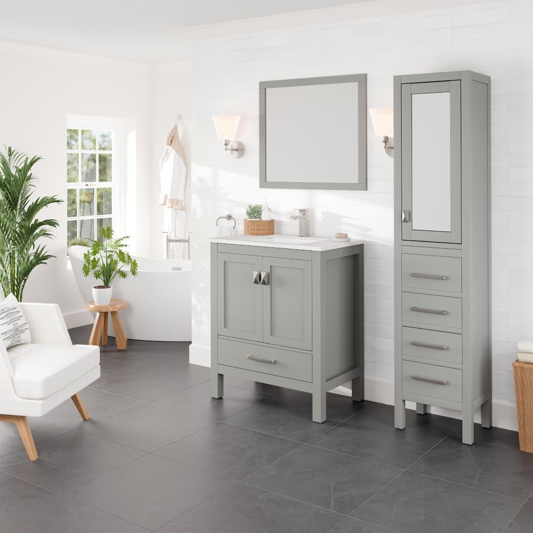 London 30 in. Gray Single Sink Bath Vanity with Carrara Quartz Top and Undermount Porcelain Sink - Bathroom Vanity by Eviva
