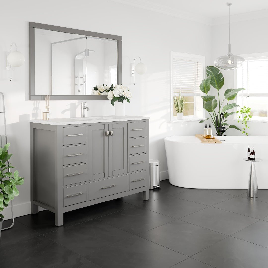 London 48 in. Gray Single Sink Bath Vanity with Carrara Quartz Top and Undermount Porcelain Sink - Bathroom Vanity by Eviva