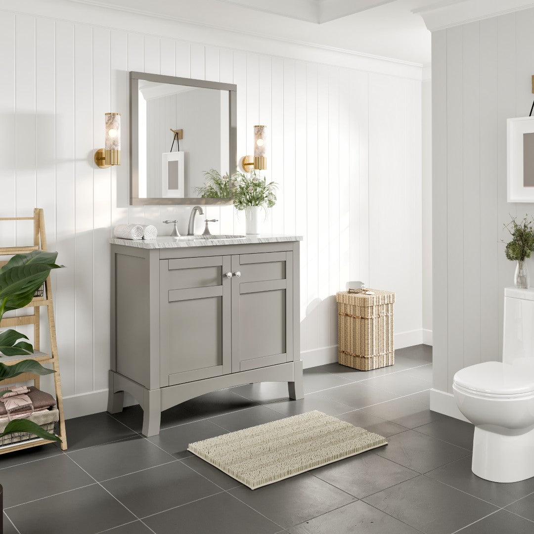 New York 36 in. Gray Single Sink Bath Vanity with Carrara Marble Top and Undermount Porcelain Sink