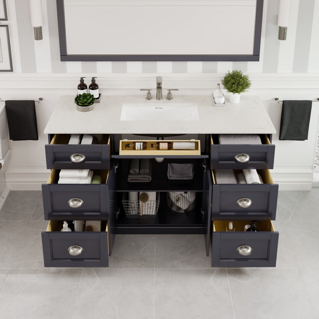 Epic 60 in. Charcoal Gray Single Sink Bath Vanity with Carrara Quartz Top and Undermount Porcelain Sink - Bathroom Vanity by Eviva