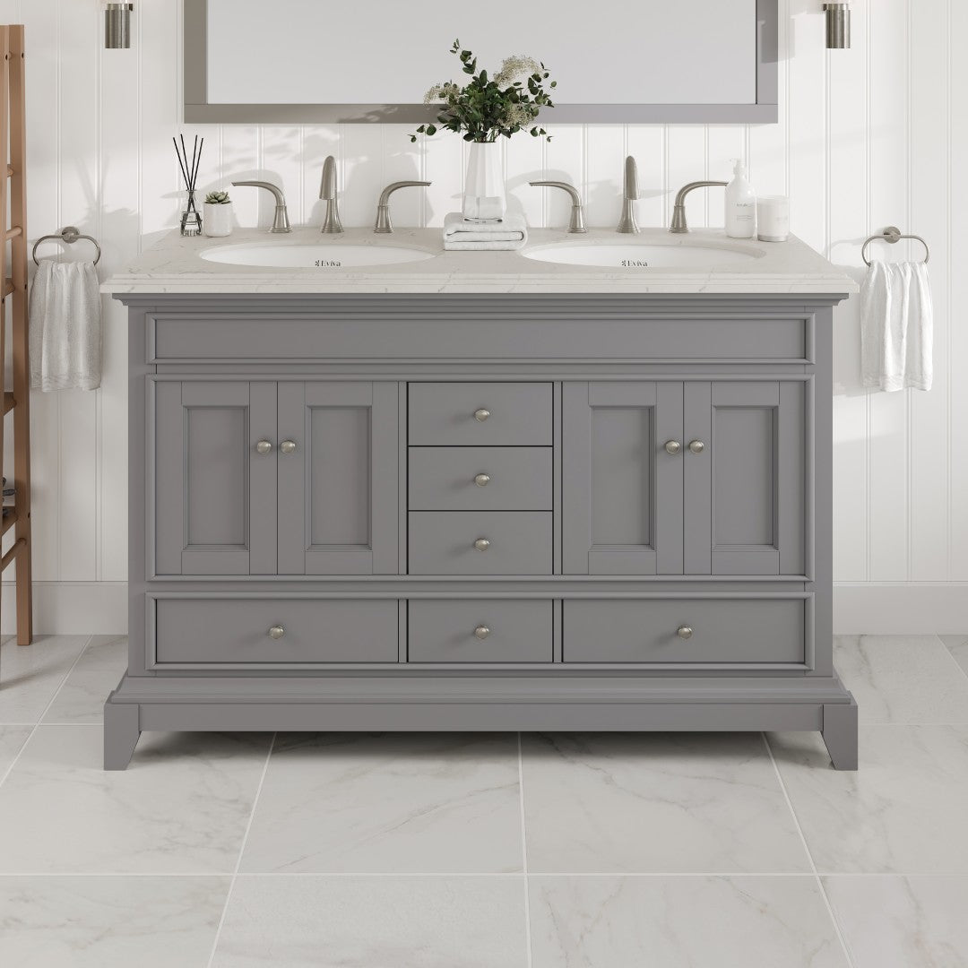 Elite Stamford 48 in. Gray Double Sink Bath Vanity with Carrara Quartz Top and Undermount Porcelain Sinks