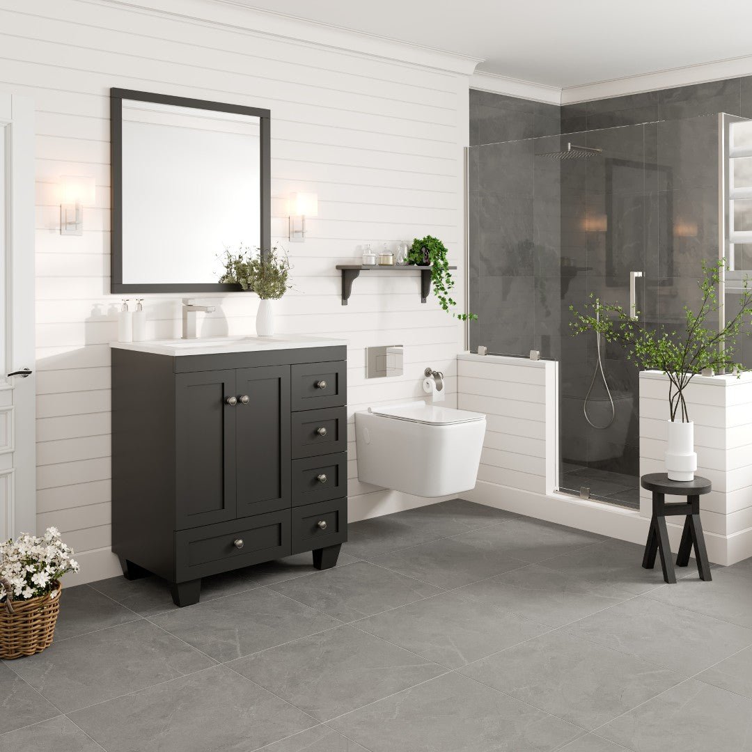Happy 30 in. Espresso Single Sink Bath Vanity with Carrara Quartz Top and Undermount Porcelain Sink - Bathroom Vanity by Eviva