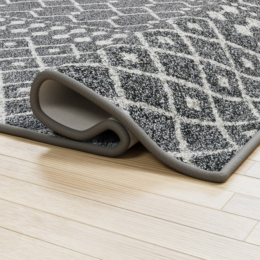 Eviva Grid 5' x 7' Geometric Gray/Cream Rug - Rug by Eviva