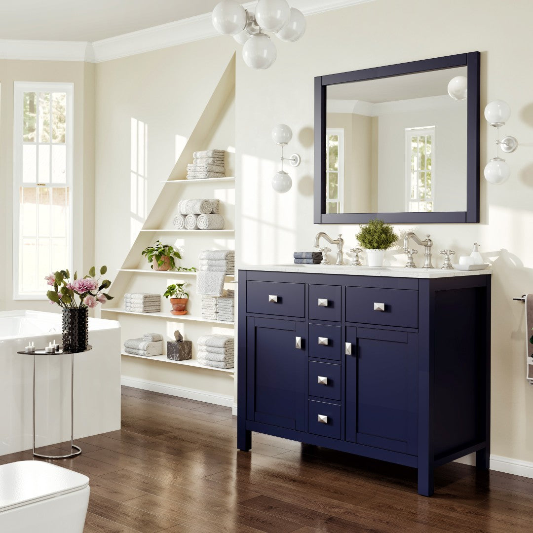 Artemis 44 in. Blue Double Sink Bath Vanity with Engineered Top and Undermount Porcelain Sinks