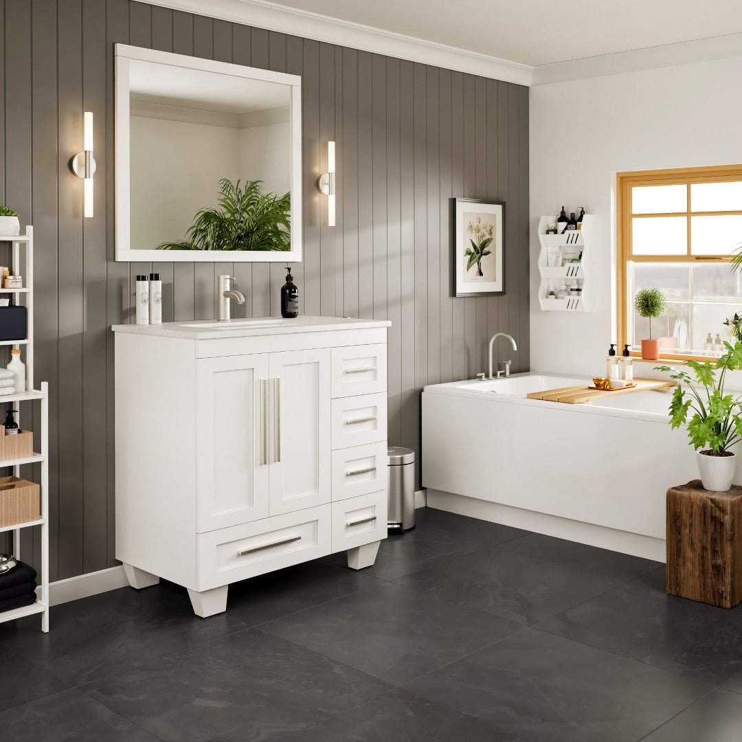 Loon 30 in. White Single Sink Bath Vanity with Carrara Quartz Top and Undermount Porcelain Sink - Bathroom Vanity by Eviva