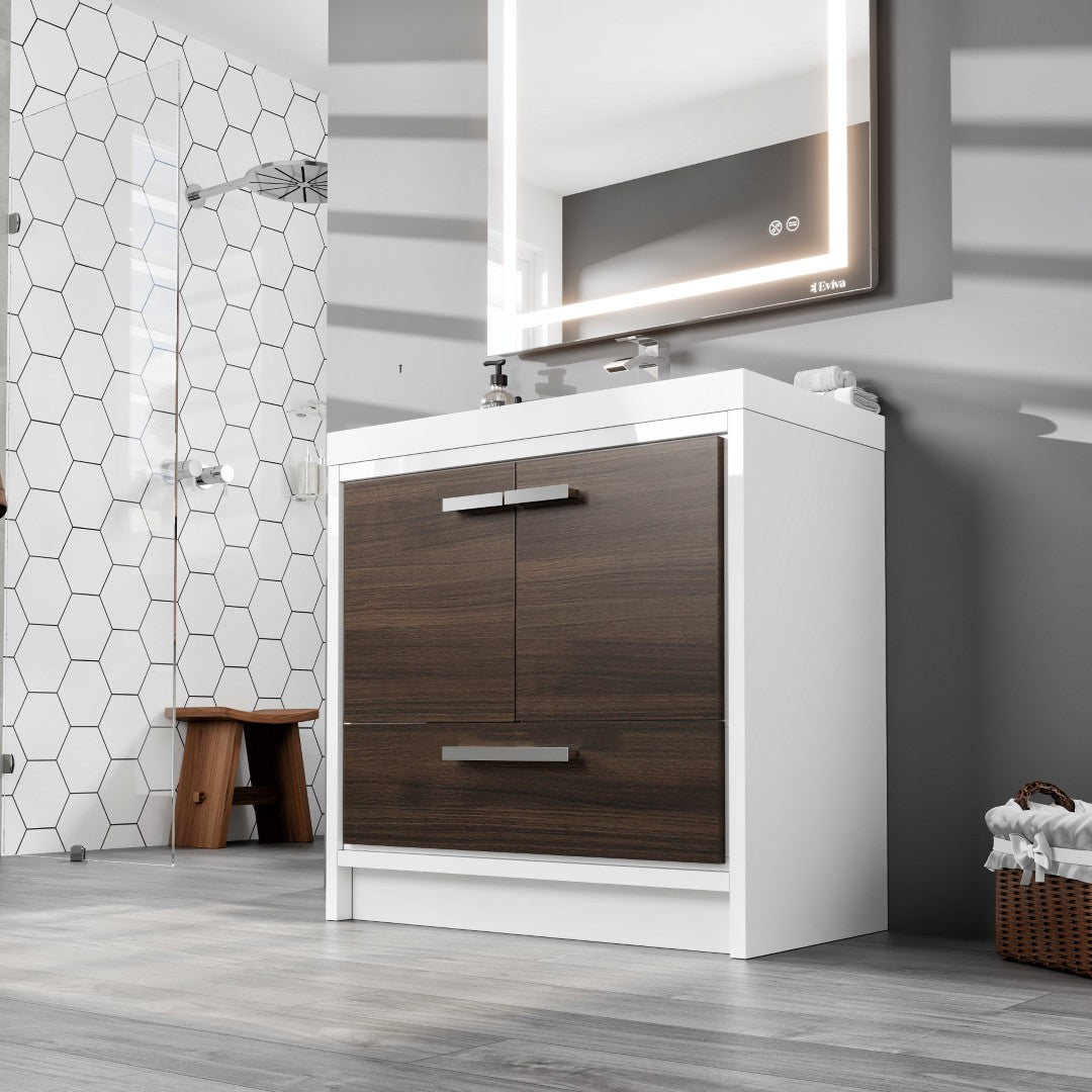 Grace 36 in. Gray Oak Single Sink Bath Vanity with Acrylic Top and Integrated Sink