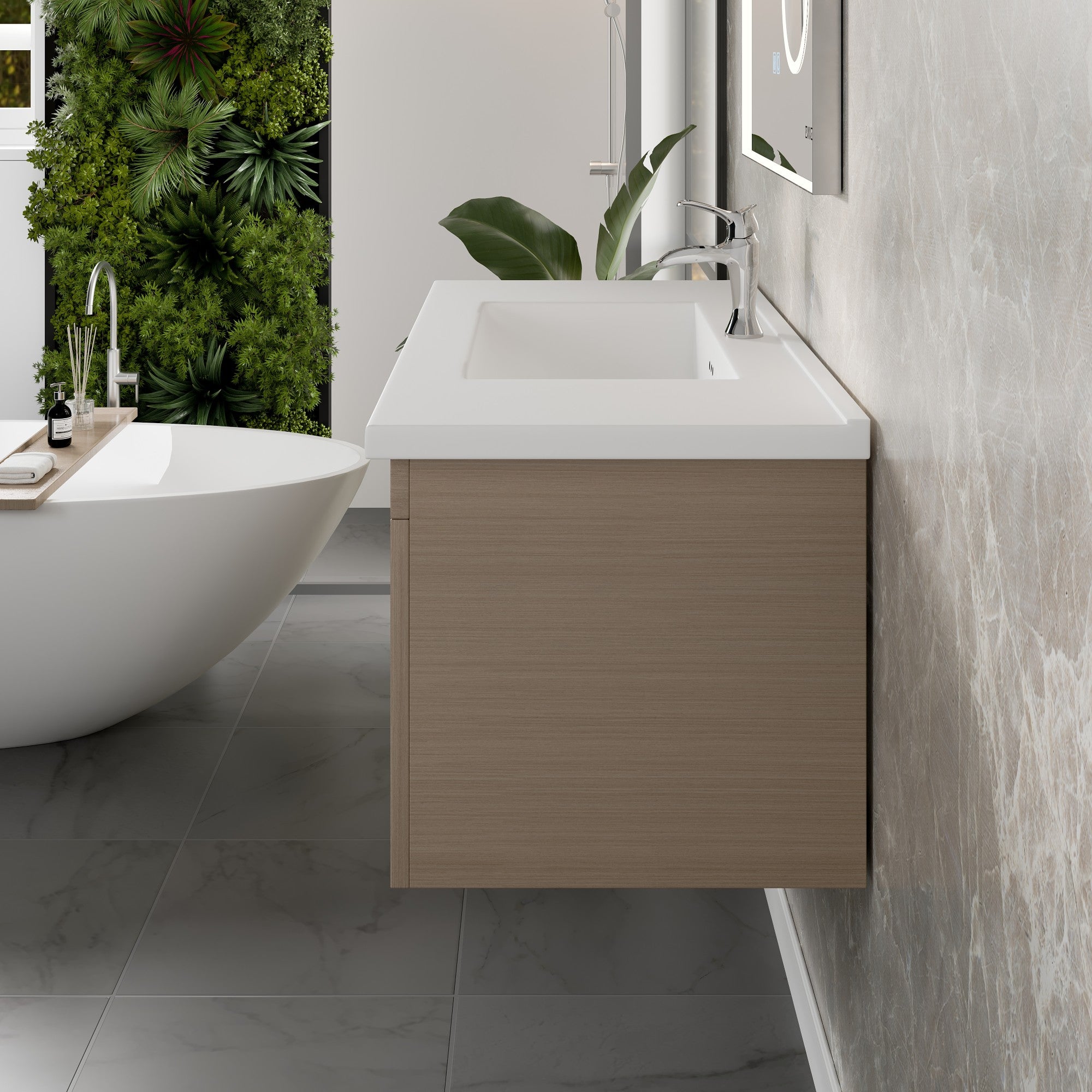 Orleans 38 in. Wenge Wall Mount Single Sink Bath Vanity with Porcelain Top and Integrated Sink
