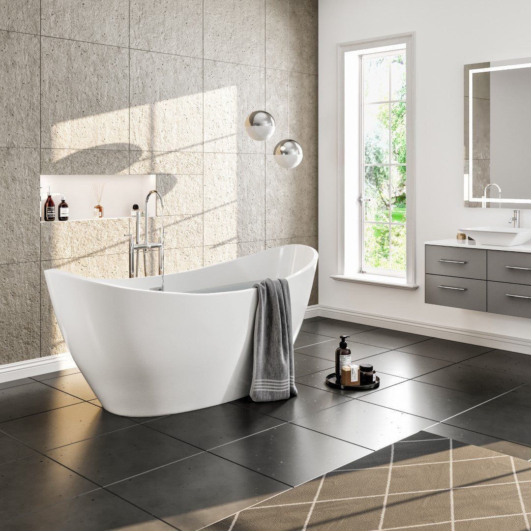 Eviva Bella 60" Glossy White Acrylic Slipper Freestanding Bathtub - Bathtub by Eviva