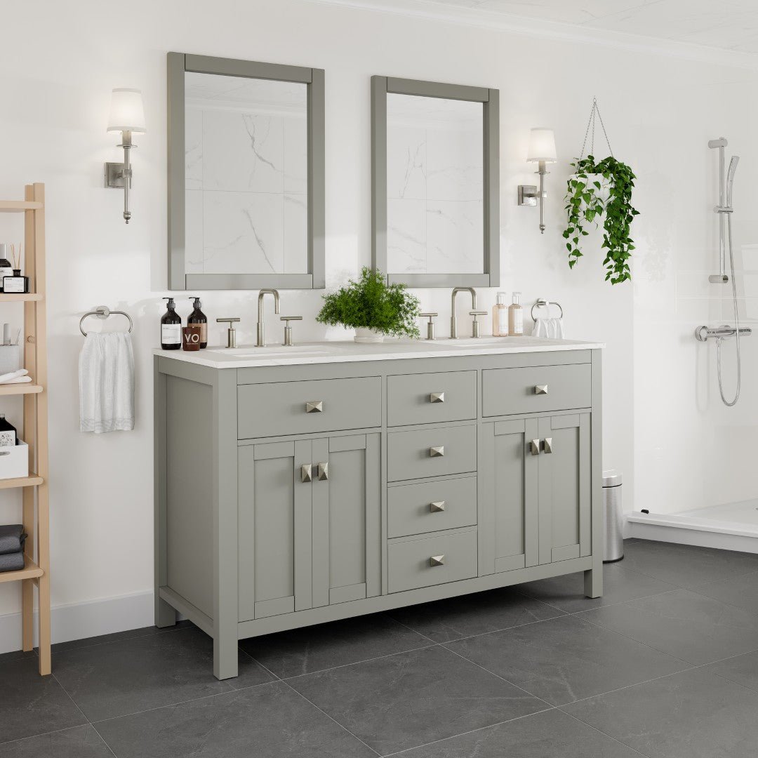 Artemis 60 in. Gray Double Sink Bath Vanity with Engineered Top and Undermount Porcelain Sinks - Bathroom Vanity by Eviva