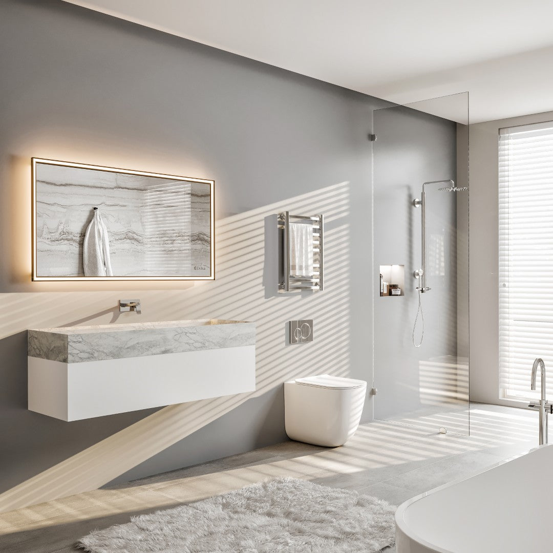 Fritti 36 in. White Wall Mount Single Sink Bath Vanity with Carrara Marble Top and Integrated Sink