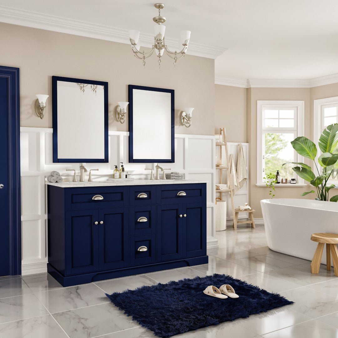Epic 60 in. Blue Double Sink Bath Vanity with Carrara Quartz Top and Undermount Porcelain Sinks - Bathroom Vanity by Eviva